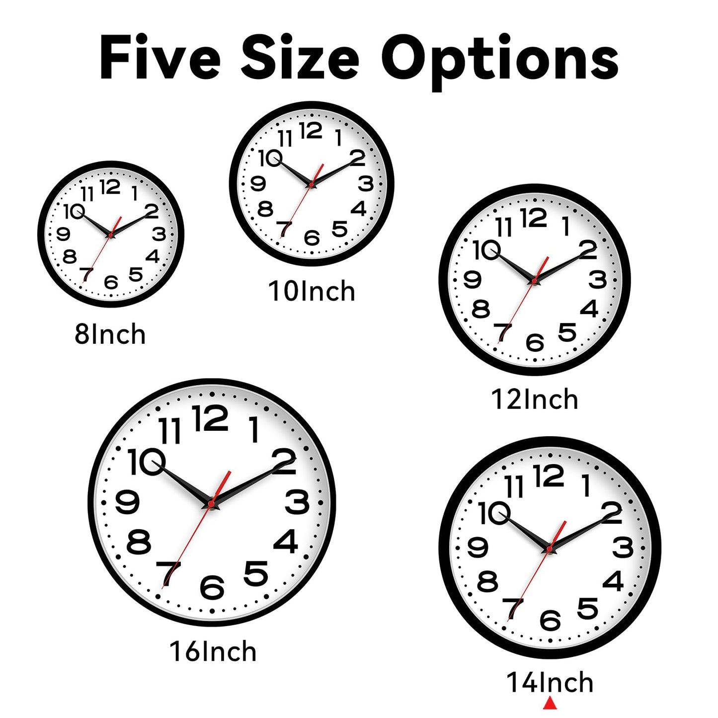 Roymnie Wall Clock 14 Inch Large Silent Non-Ticking Modern Clock Battery Operated Classic Simple Minimalist Analog Decorative for Kitchen, Living Room,Office, Bedroom, Bathroom (Black)