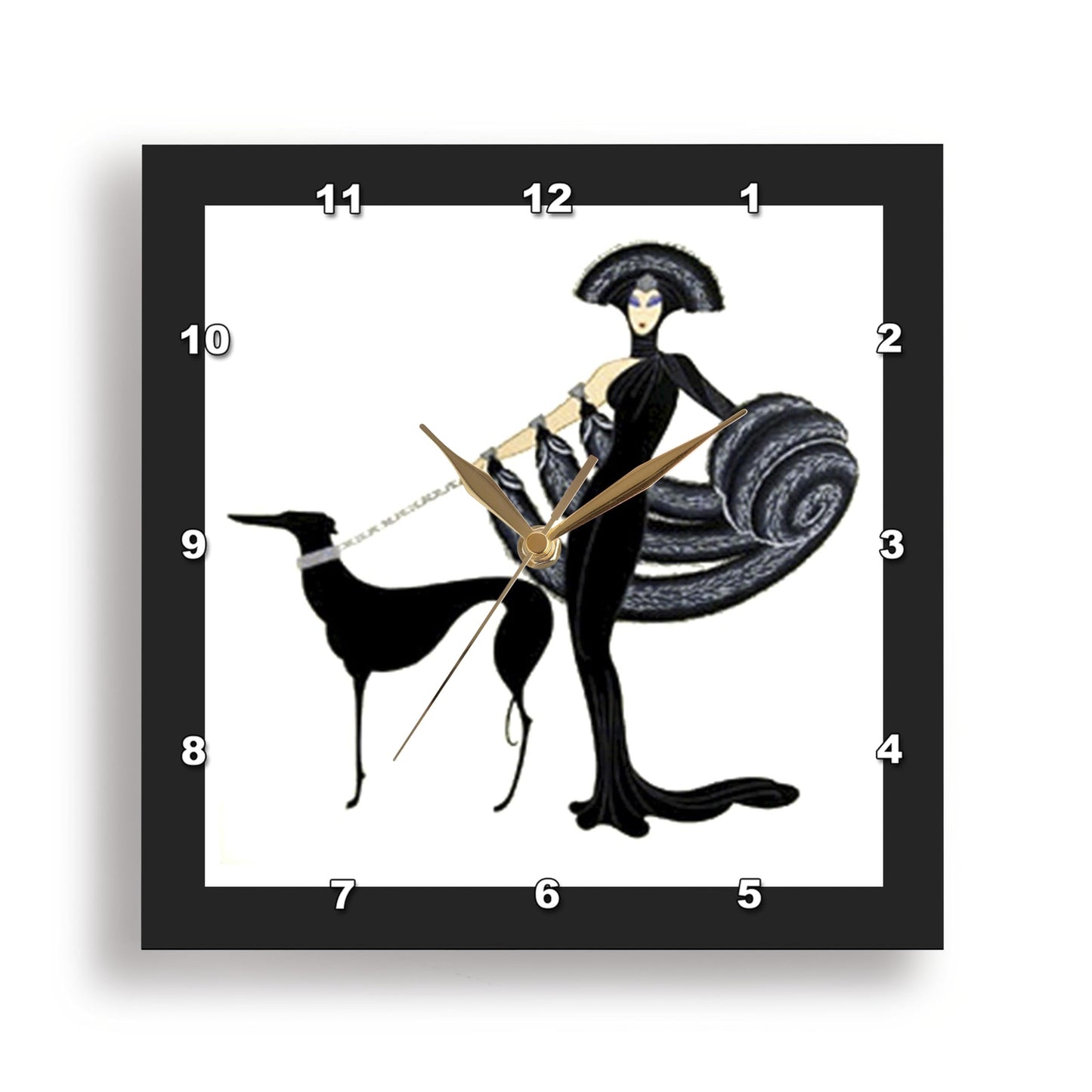 3dRose DPP_43794_3 Art Deco Lady with Dog Wall Clock, 15 by 15-Inch