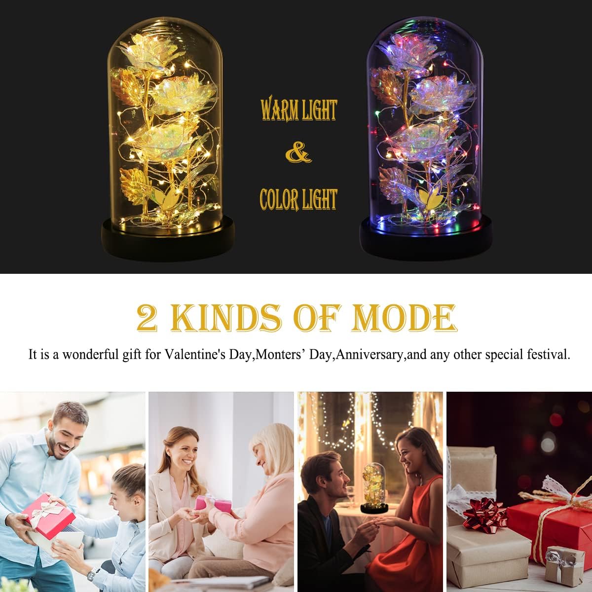 Birthday Gifts for Women,Beauty and the Beast Rose in Glass Dome,Preserved Rose with Warm Lights,Flower for Delivery Prime,Forever Flower Gifts for Women Mom Wife Girlfriend, Anniversary Birthday Gift