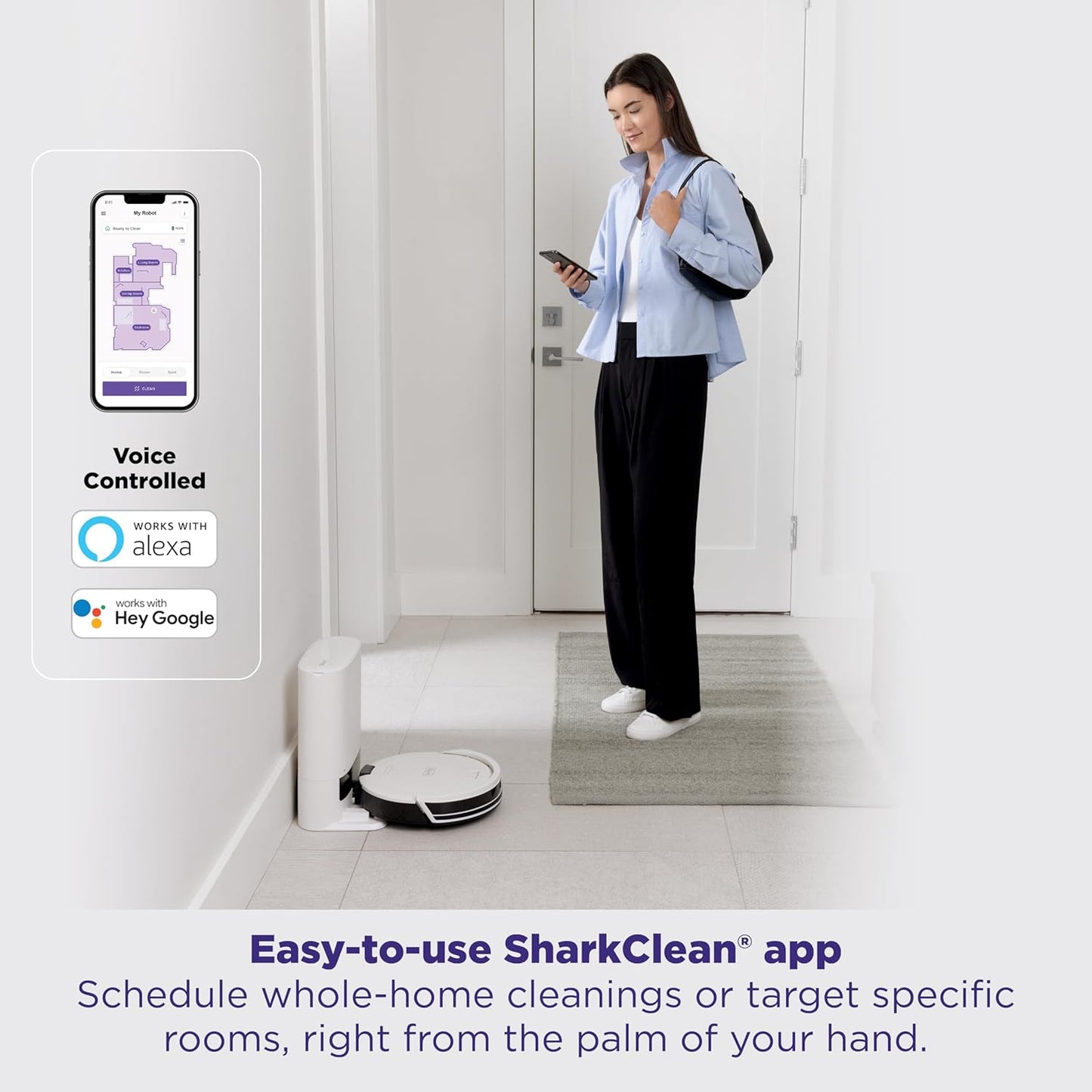 Shark Navigator Robot Vacuum - Powerful Suction & Self-Empty Base for Carpets & Hard Floors | White, AV2110S