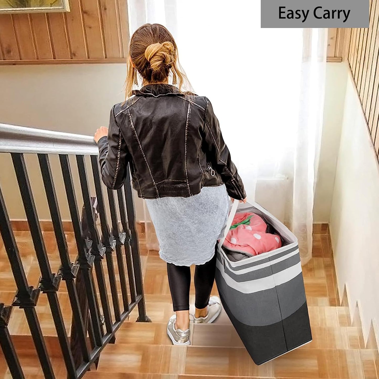 Skiennix Large Waterproof Laundry Basket - Collapsible 75L Hamper with Extended Handles for Dorm & Family