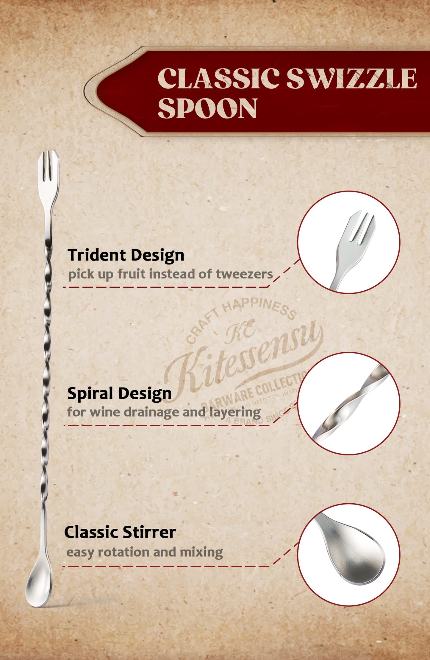 KITESSENSU Muddler and Bar Spoon, 8 Inch Stainless Steel Muddler for Cocktails, Excellent Choice for Mojitos, Caipirinhas, Fruits, Herbs, Spices Based Drinks