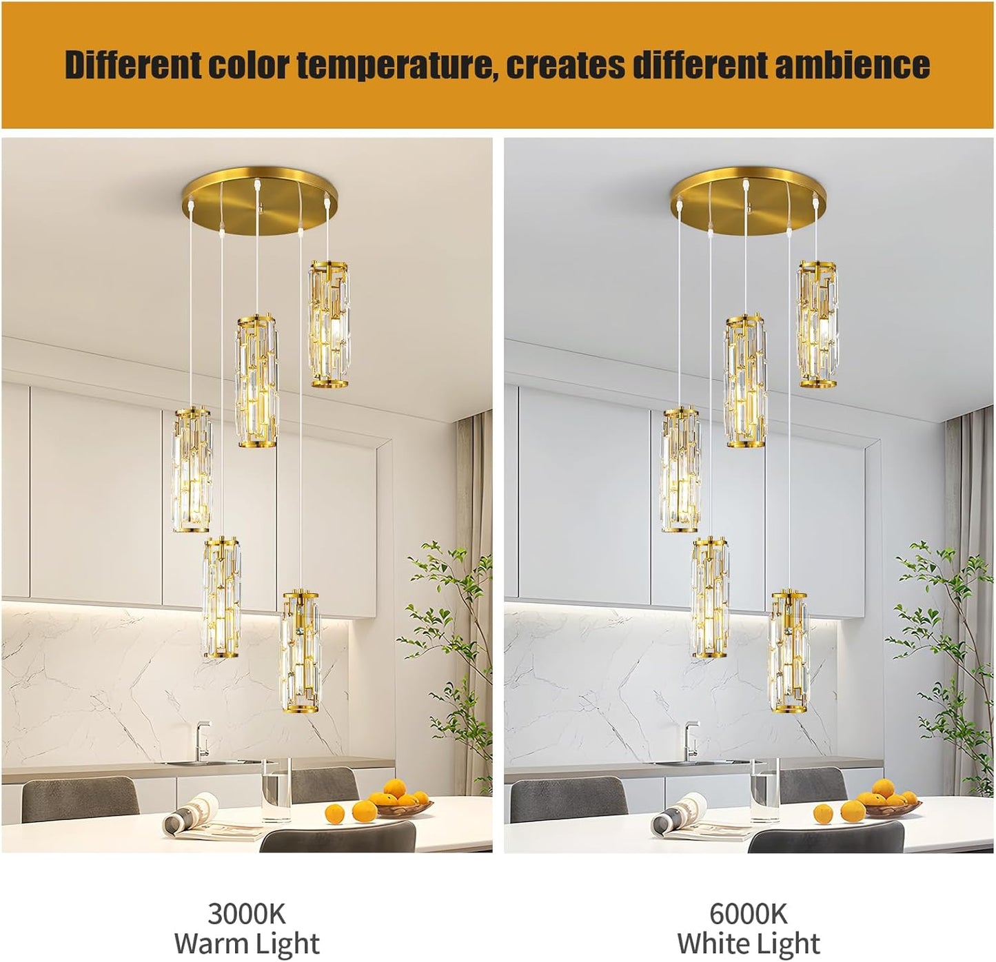 Pendant Lights Modern Pendant Lights Kitchen Island Gold Pendant Light Fixture Mini Crystal Chandelier Lighting for Kitchen Island Dinning Room Bedroom Sink (Gold 3-Light)