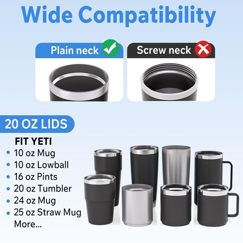 20 oz Tumbler Lid, 2 Pack Magnetic Slider Replacement Lids for YETI 20 oz Tumbler, 10oz Lowball, 10/24oz Mug, Travel Spill Proof Coffee Cup Cover, BPA Free