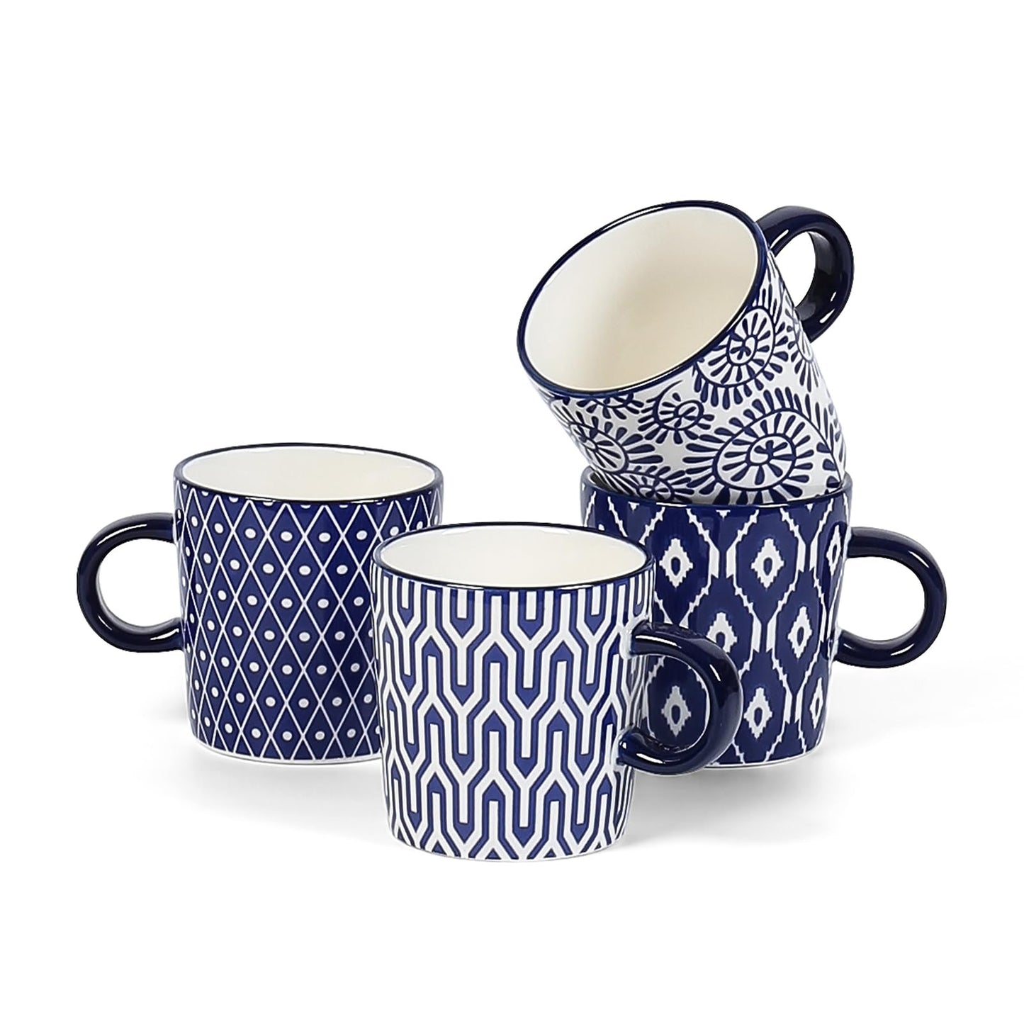 Selamica Ceramic Espresso Cups Set of 4, 5 Oz Espresso Mugs Porcelain Cappuccino Cups, Demitasse Cups for Coffee Latte Lungo Tea, Vintage Blue