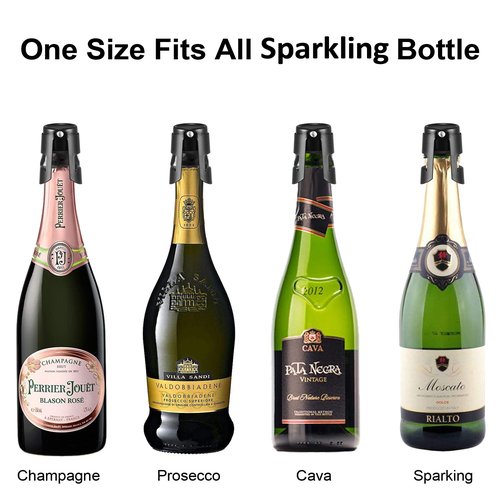 HYZ Champagne Stoppers 2Pack - Stainless Steel Sparkling Wine Bottle Stopper with Pure Silicone Air Tight Seal - Professional Wine Saver for Champagne,Prosecco and Cava (Black)