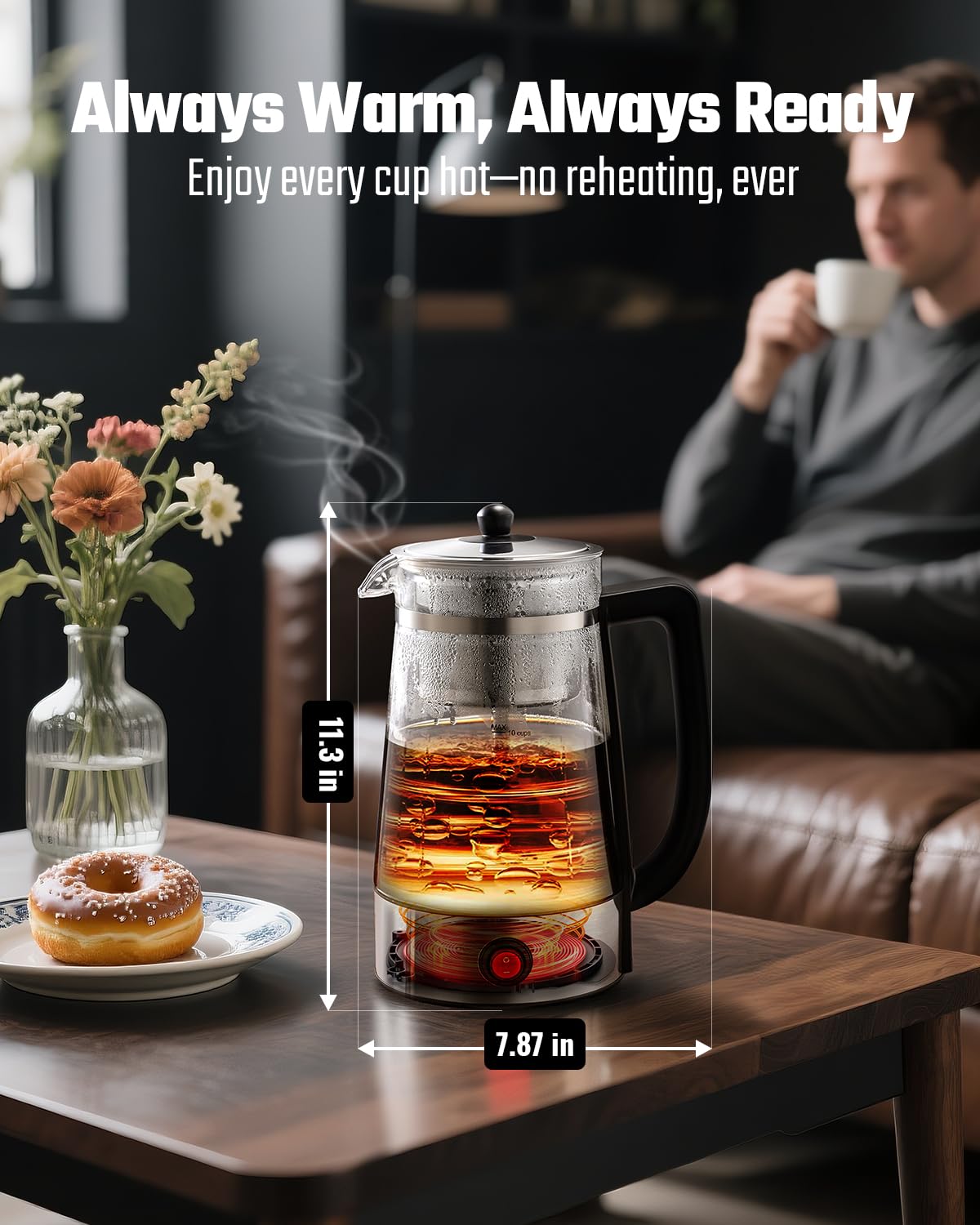 KIDISLE Percolator Coffee Pot Electric Coffee Maker, 10-Cup Coffee Percolator with Auto Keep Warm, Stainless Steel Basket, Borosilicate Glass, Cool-Touch Handle