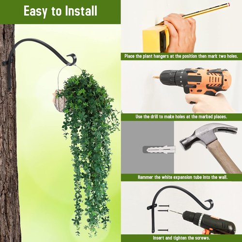 Feed Garden 18-Inch Outdoor Hanging Plant Bracket - Heavy-Duty Metal Hooks for Bird Feeders & Lanterns | 2-Pack