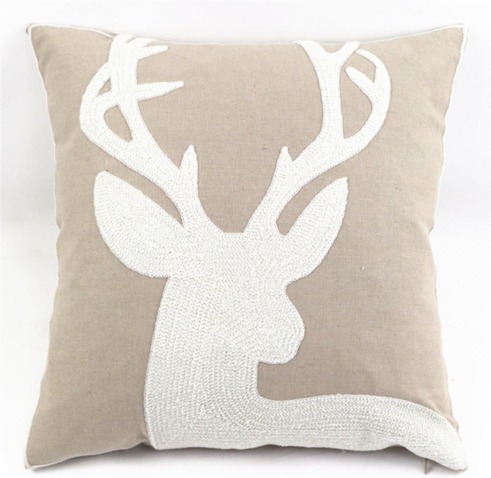 Christmas Pillow Cover 18x18 - Embroidered Sleigh & Snowflakes - Winter Decorative Cushion for Sofa & Bed