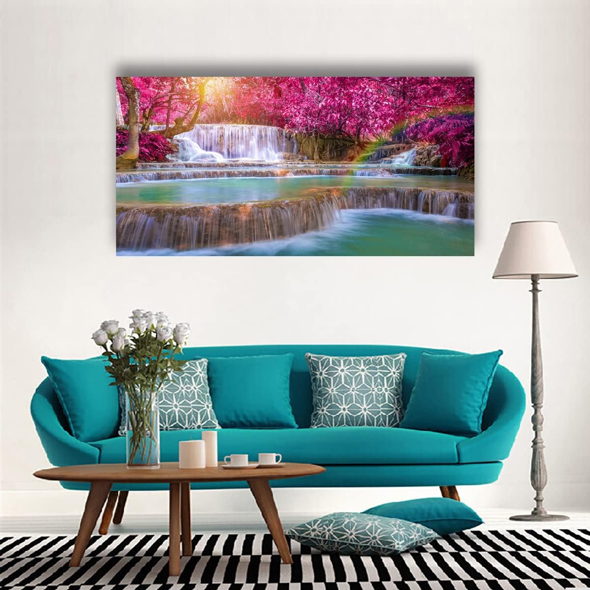 SiGuTie Waterfall Landscape Canvas Wall Art Prints Poster Lake Tree Pictures Wall Decor Natural Scenery Painting for Living Room Bedroom Kitchen Home Decoration 20x40 Artwork Easy Hanging
