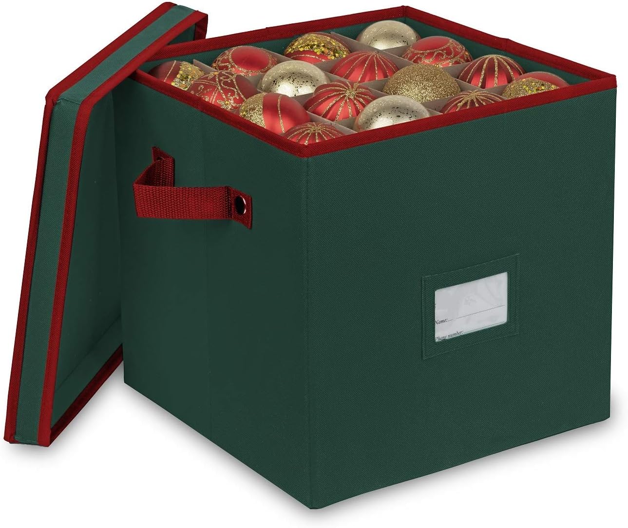 Christmas Ornament Storage Box - Holds 64 Ornaments, 4 Trays & Dividers, Durable 600D Oxford - Holiday Decoration Organizer (Green)