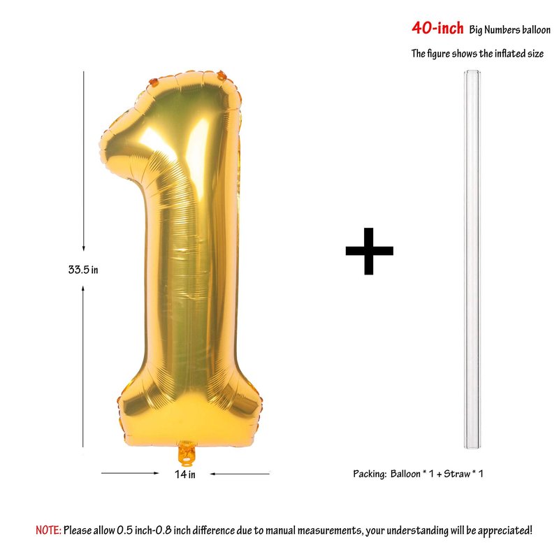 40 Inch Large Gold Number Balloons 1 Aluminum Foil Mylar Big Number Balloons 0-9 Suitable for Gold Birthday Parties, Weddings and Anniversary Photography