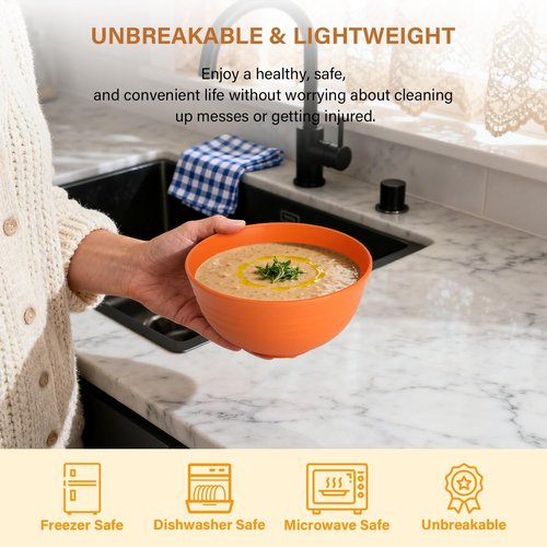 Homienly Plastic Bowls Alternative, Unbreakable Wheat Straw Cereal Bowls 8 PCS - Microwave & Dishwasher Safe Bowl for Cereal, Snack, Rice, Salad, Soup Bowls for Kitchen, Camping, Party(Muliti,26 OZ)