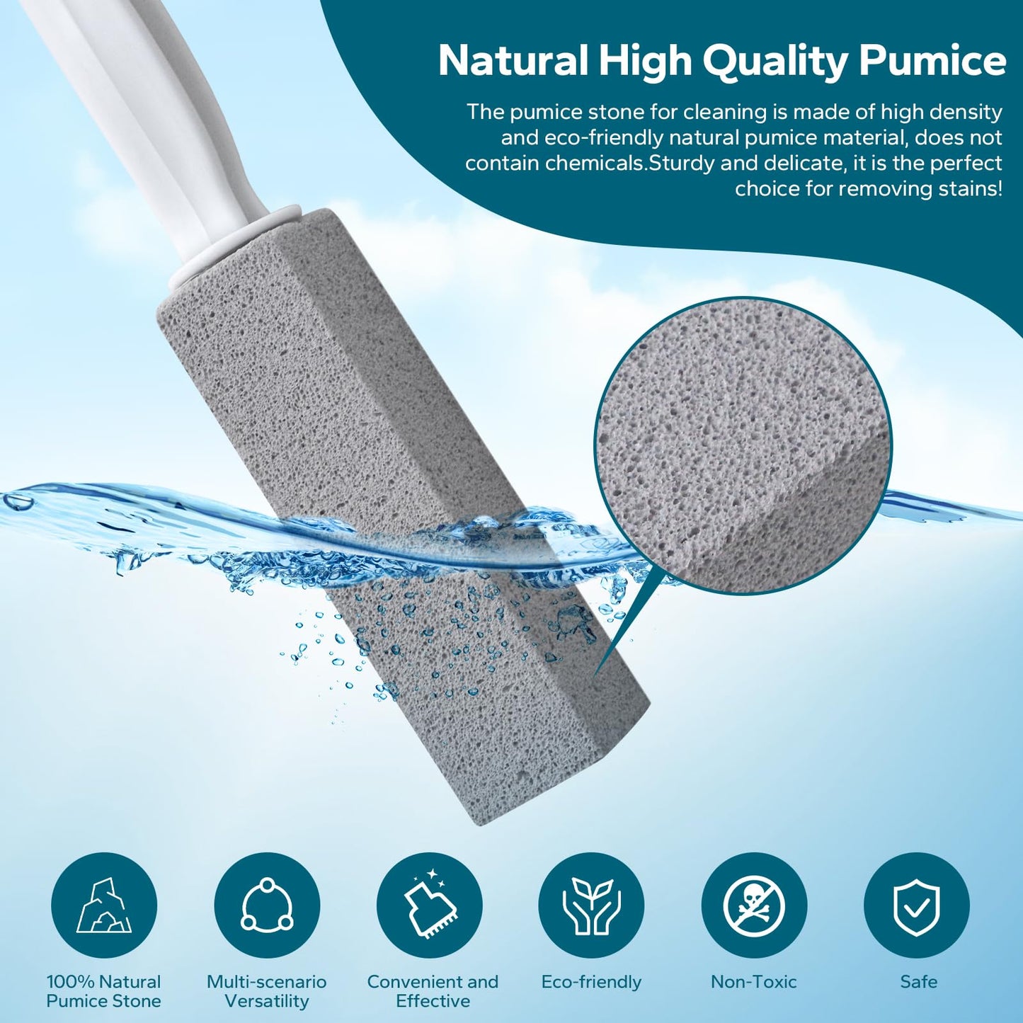 Emycool Pumice Stone Toilet Bowl Cleaner, 16 Pack Toilet Pumice Stone with Handle for Cleaning, Pumice Stone for Toilet, Bathtubs, Sinks, Swimming Pools, Grills