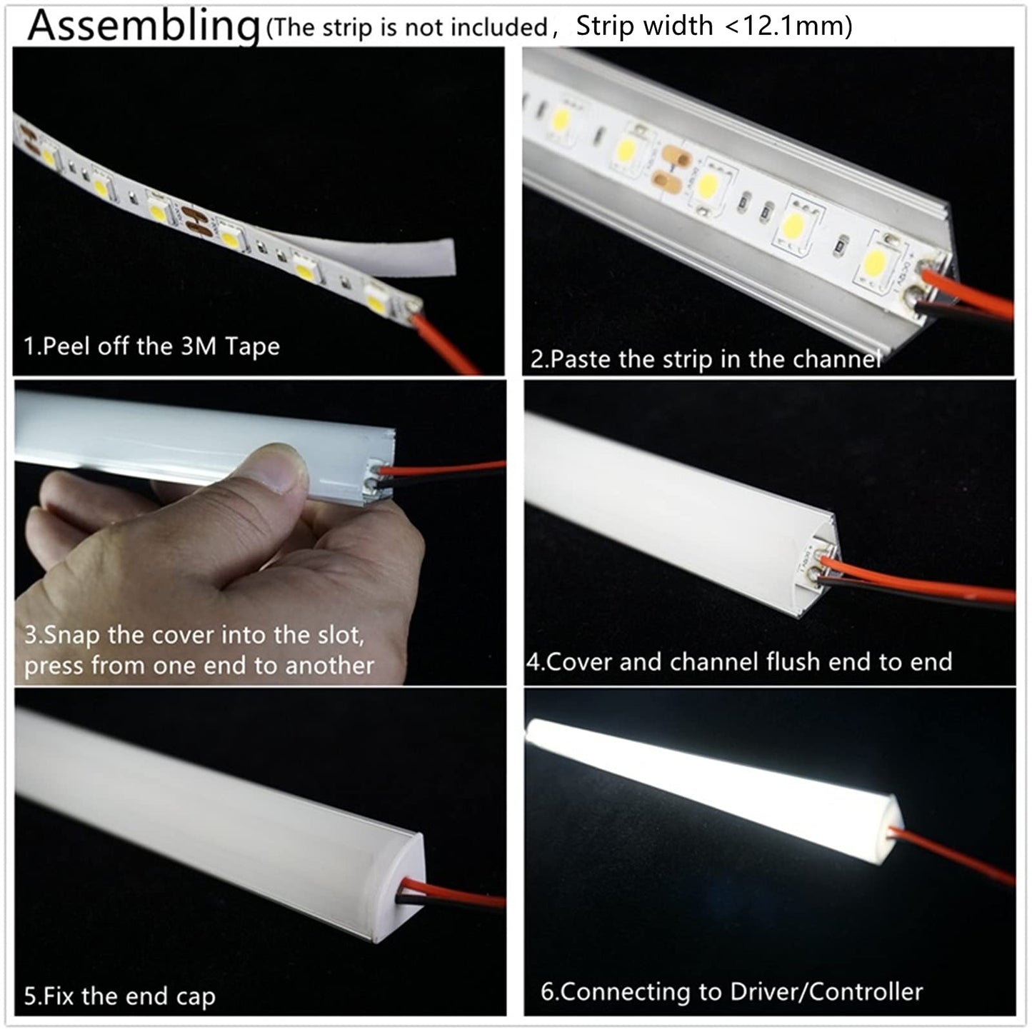 THMOOTHER UV Resistance 3.28FT V Shape LED Strip Channel Diffuser,6-Pack Aluminum Profile with Frosted Cover and Corner Connector,Tape Mounting Track for Cabinet Stairs Wall Outdoor (3.28FT, 6)