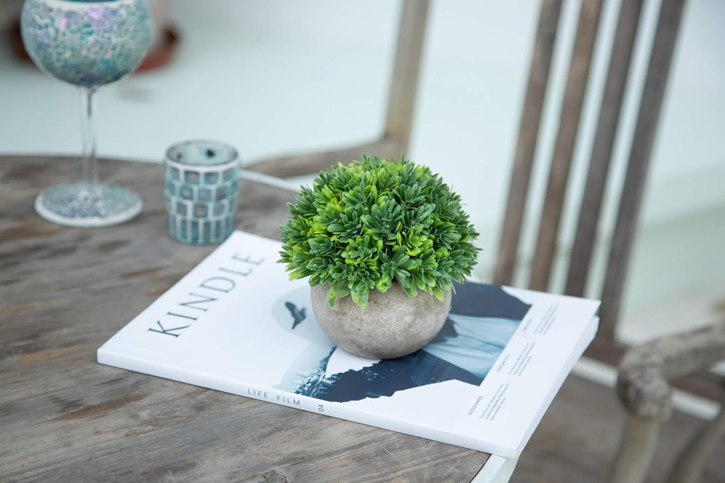 Mini Sage Green Boxwood Topiary - Artificial Potted Plant for Home & Office Decor