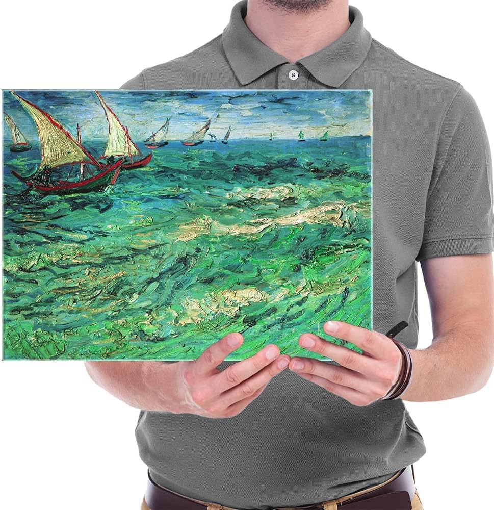Van Gogh Sailing Boats Canvas Print - Framed Seascape Wall Art for Bedroom Decor