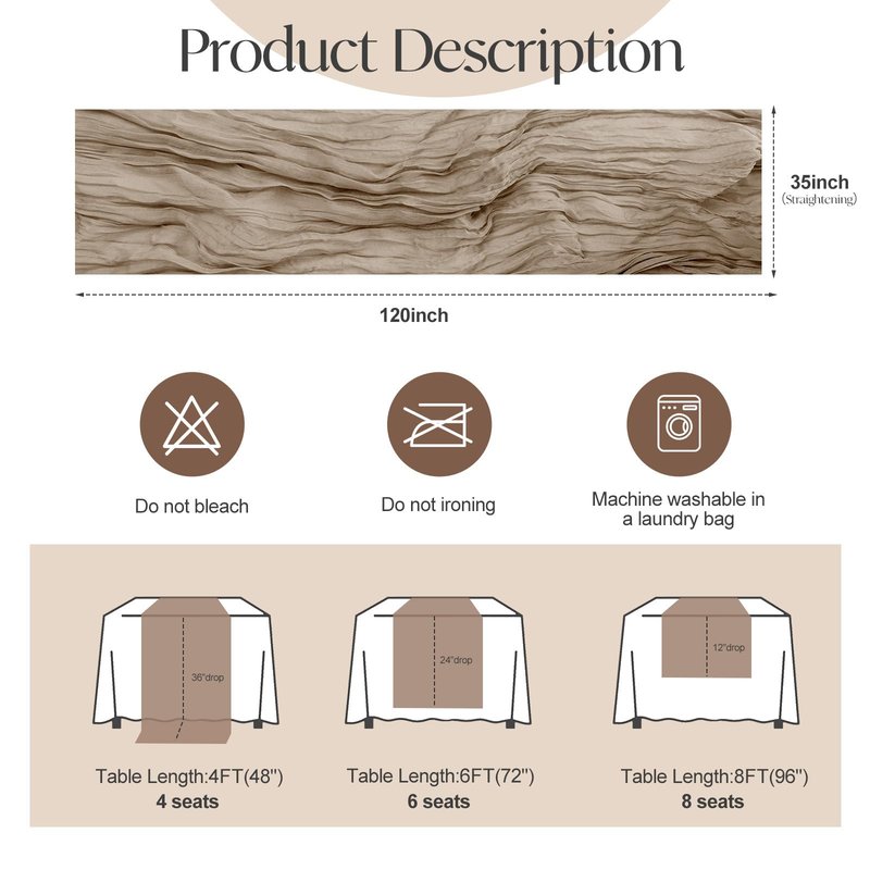 SOIKIMU 2 Pcs Nude Cheesecloth Table Runner - 120 inch 10FT Boho Rustic Gauze Cheese Cloth Table Runner Decor for Spring Summer Party Wedding Birthday Baby Bridal Shower Home