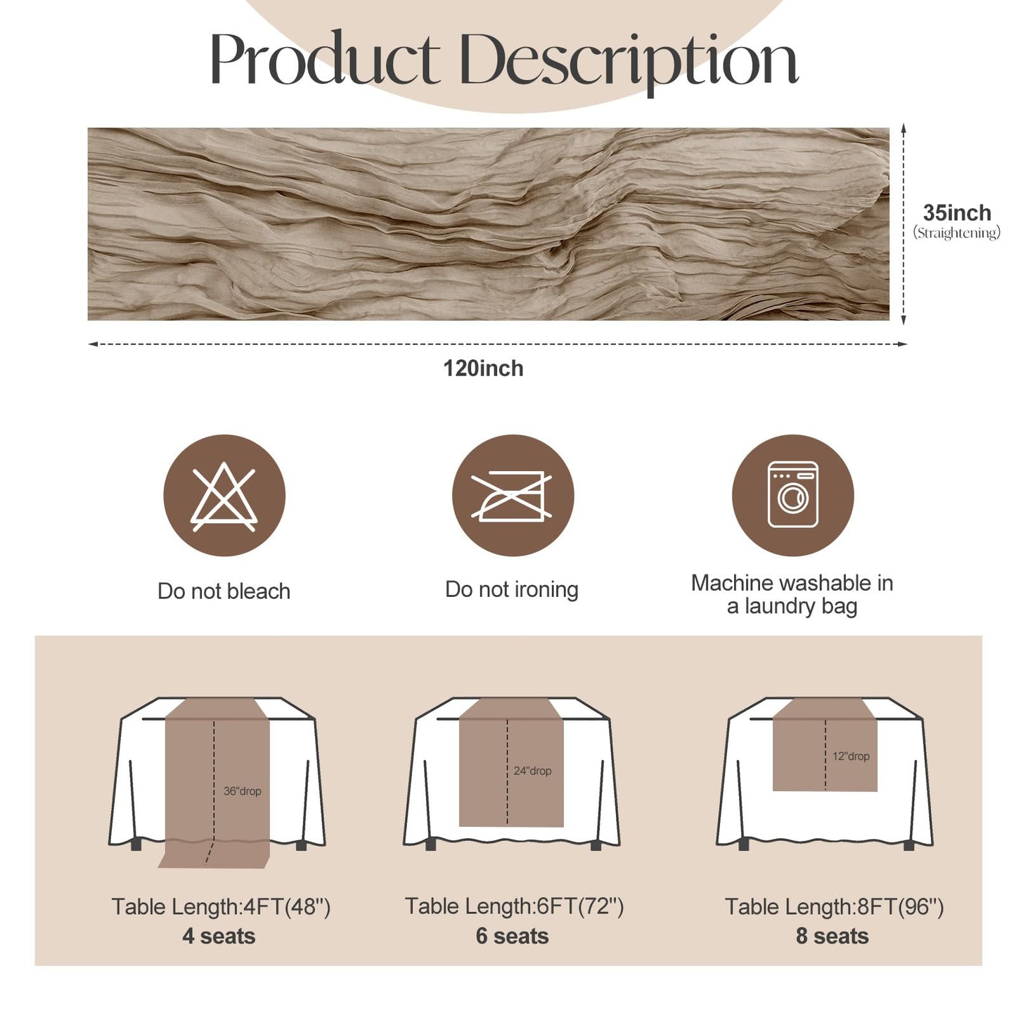 SOIKIMU 2 Pcs Nude Cheesecloth Table Runner - 120 inch 10FT Boho Rustic Gauze Cheese Cloth Table Runner Decor for Spring Summer Party Wedding Birthday Baby Bridal Shower Home