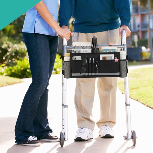 EXLIFBAG Folding Walker Bag - Convenient Walker Accessories with Cup Holder | Black Color