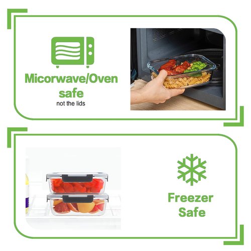 HOMBERKING 10 Pack Borosilicate Glass Meal Prep Containers with Locking Lids, Glass Food Storage Containers Set, Airtight Lunch Bento Boxes, BPA-Free & Leak Proof, 36oz & 14oz, Freezer, Oven Safe