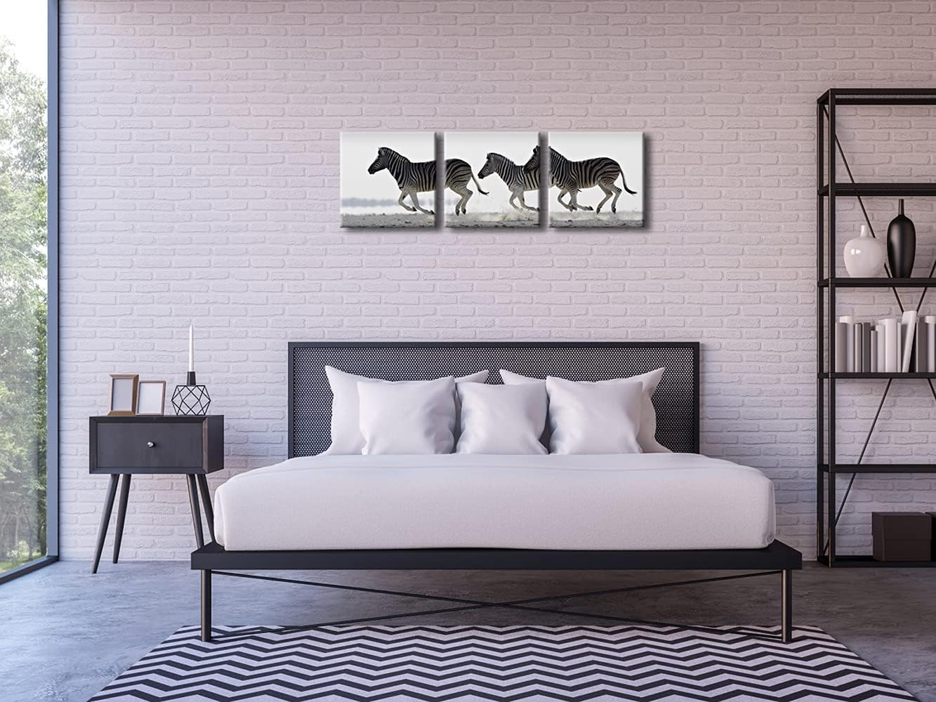 Zebra Canvas Prints Wall Art - Black & White Animal Paintings for Living Room, Bedroom, Bathroom - 3 Piece Stretched Artwork