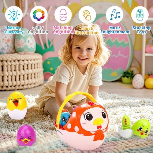 Easter Egg Toys Gift for Toddlers, Easter Basket Stuffers for 18 month 1 2 3 4 5+ Year Old Kids Girls Boys Baby, Large Plastic Easter Eggs Fillable, Nesting Stacking Toy Easter Hunt Party Favor