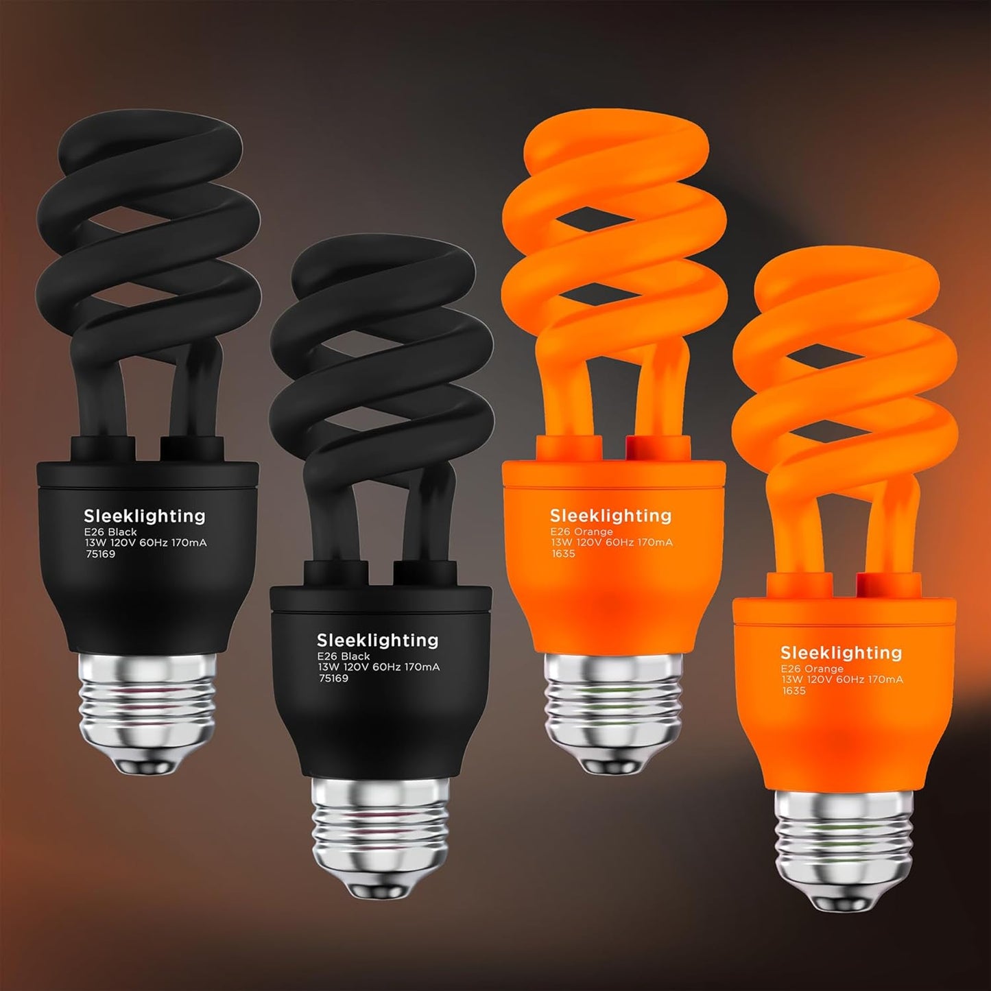 13W Orange Spiral CFL Light Bulb - UL Approved, E26 Medium Base, Pack of 4