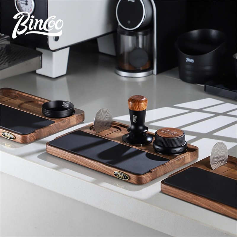 Bincoo Wood Espresso Tamping Station for 51 53 54 58mm Espresso Tools,Tampere Holder Station with Multi-Slot for Home Coffee Bar,Tamping Mat for Counter(WOOD)