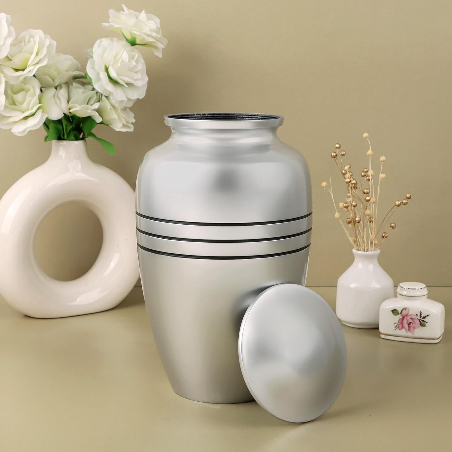 Handcrafted Funeral Memorial Cremation Urn in Elegant Pewter Affordable Urn for Human Ashes - Cremation Urn Human 6 x 10 Inches - Pewter/Silver