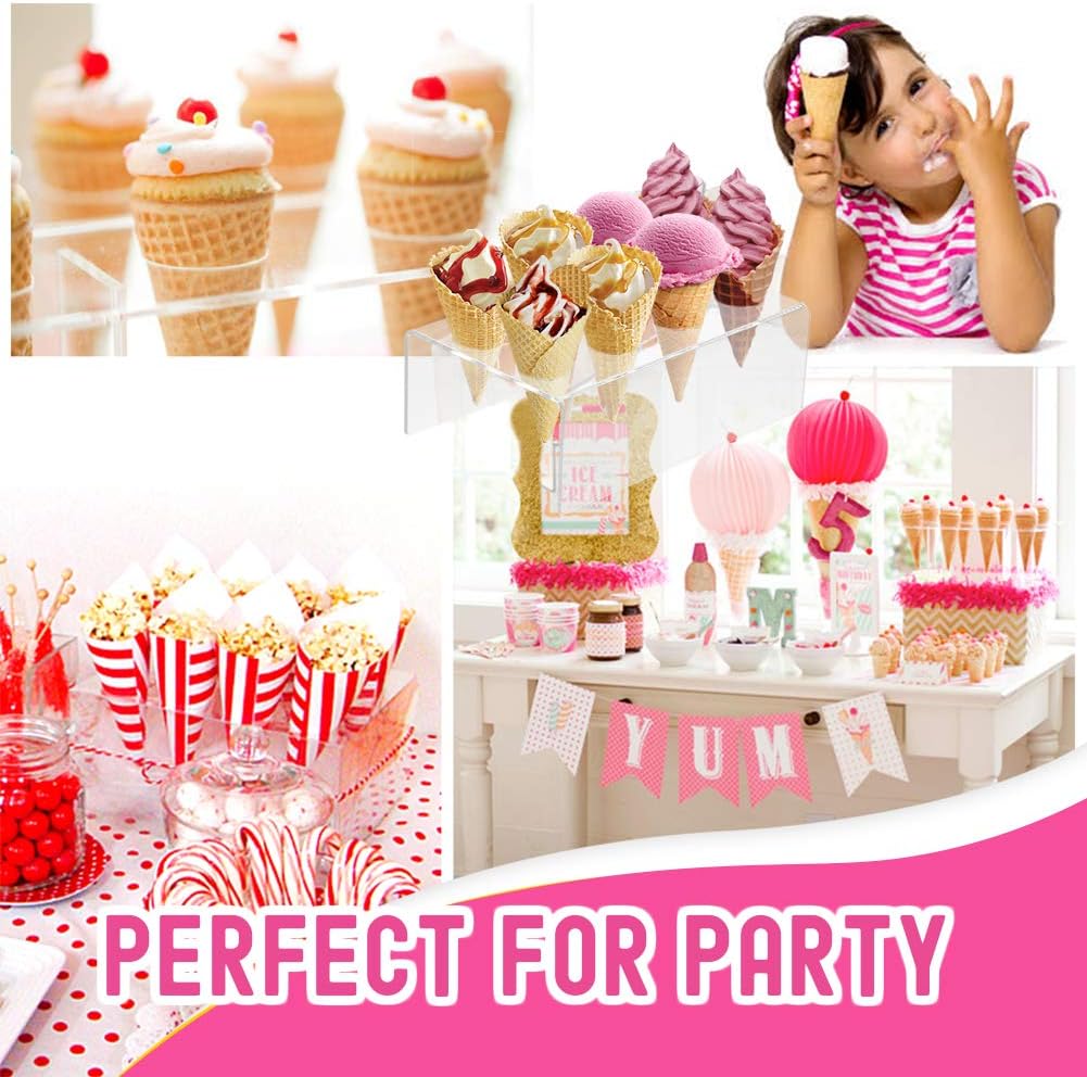 10-Hole Clear Acrylic Ice Cream Cone Holder Stand for Snow Cones, Sushi, & More - Recipe Ebook Included