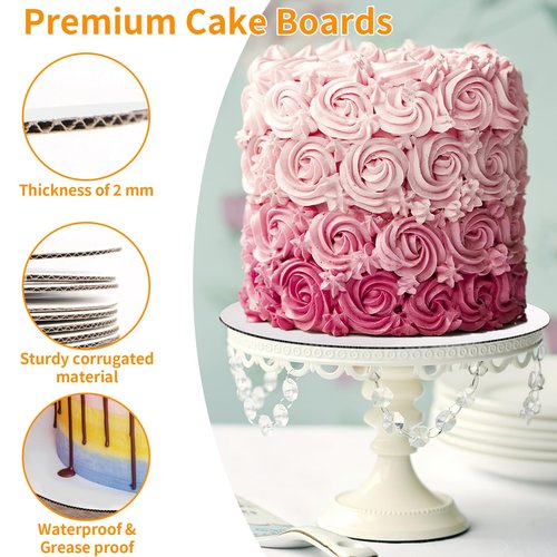 8 Pcs Cake Boards, White Cake Boards 10 inch Round, Food-Graded Cardboard Cake Rounds Cake Base, Waterproof and Oil-Proof for Cake DIY, Dessert and Crafts Display(White)