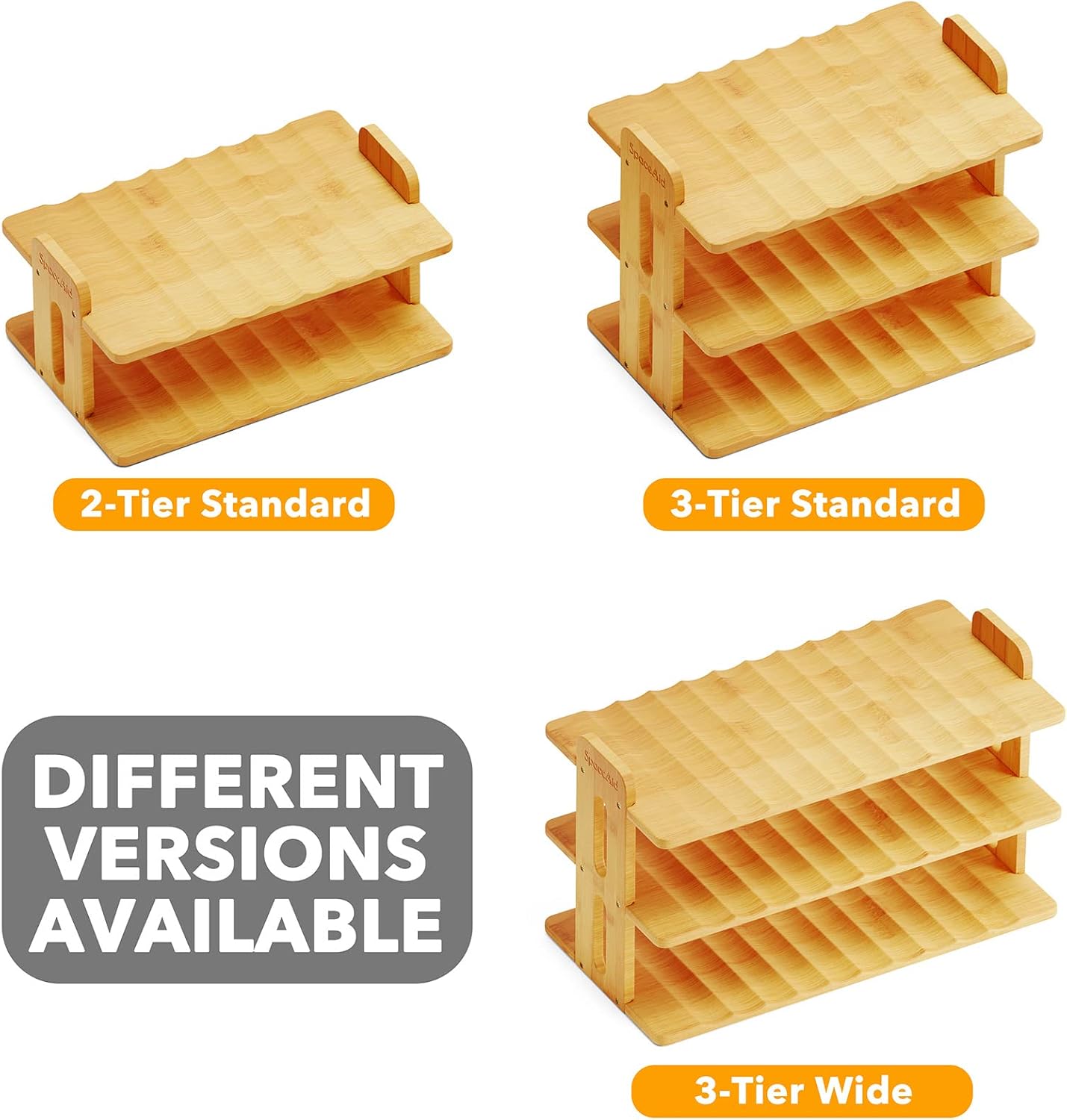 SpaceAid Bamboo Water Bottle Organizer - 3-Tier Kitchen Storage Rack for 12 Bottles | Stylish Labels Included