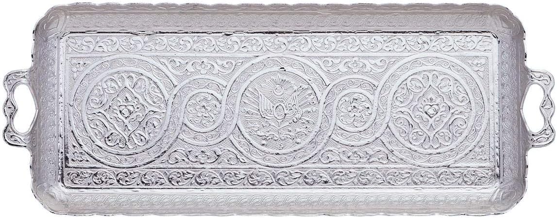 Alisveristime Turkish Coffee Set for Two - Authentic Ottoman Style Cups, Saucers, and Serving Tray with Lale Motifs (Acur) (Copper)