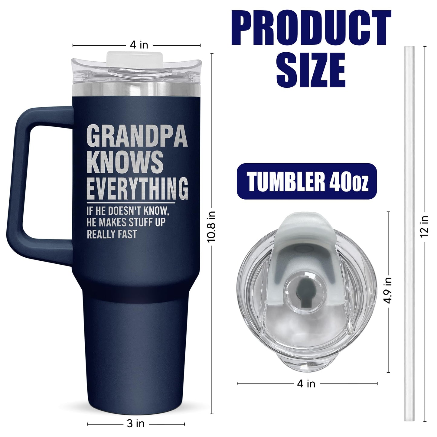 Palorix Grandpa Gifts For Men - Father's Day, Christmas, Birthday Gifts For Grandfather, Grandpa Gifts From Grandkids, Funny Grandpa Gifts - 40 Oz Insulated Tumbler With Handle And Straw