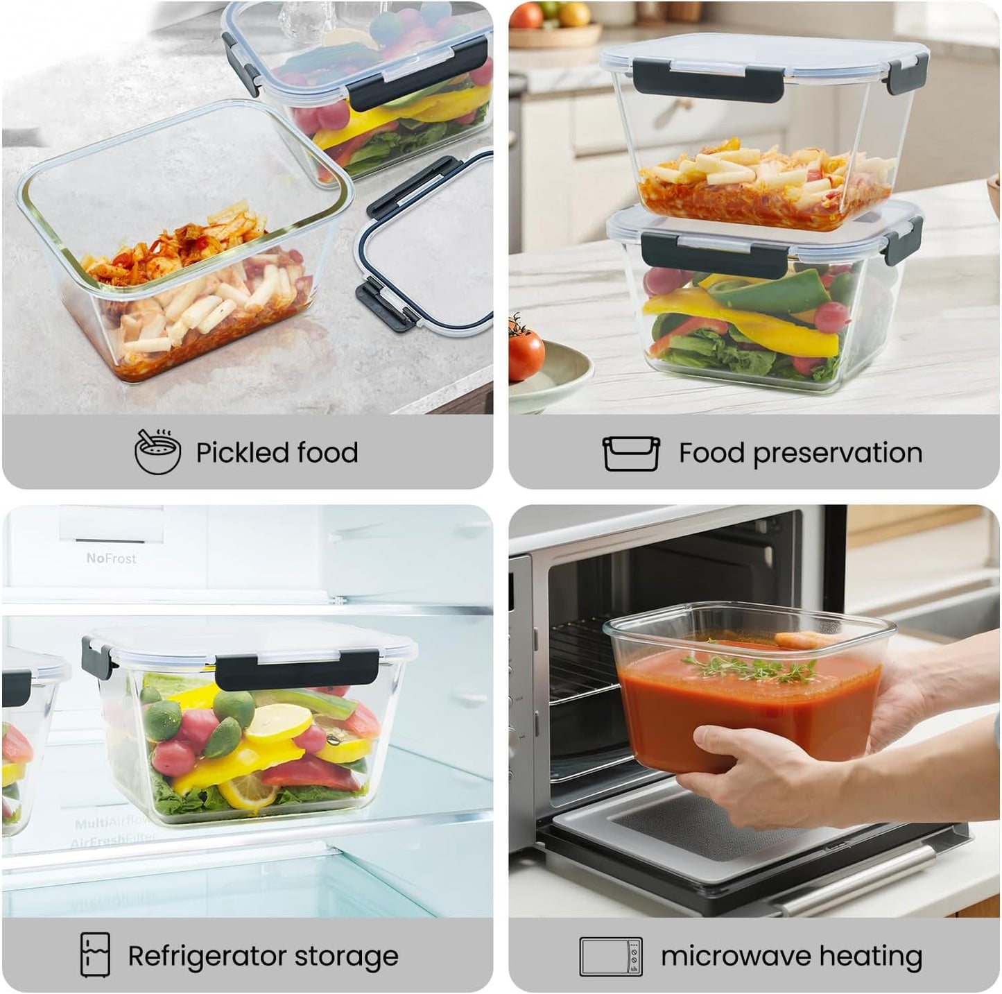 Skiennix Large Glass Storage Containers - 85oz Airtight Food Storage with Lids | BPA Free, Oven Safe