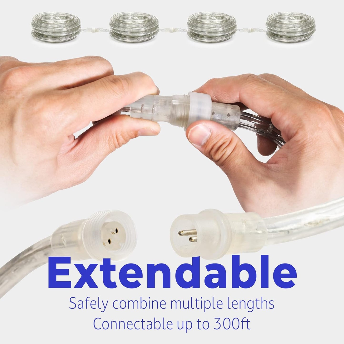 10ft Waterproof LED Rope Lights - 108 LEDs, Connectable Outdoor Christmas Decor