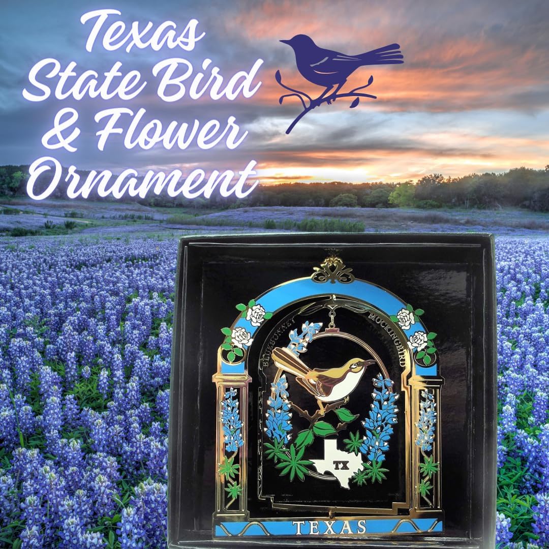 Texas State Bird & Flower Brass Ornament - Unique Home Decor Gift
