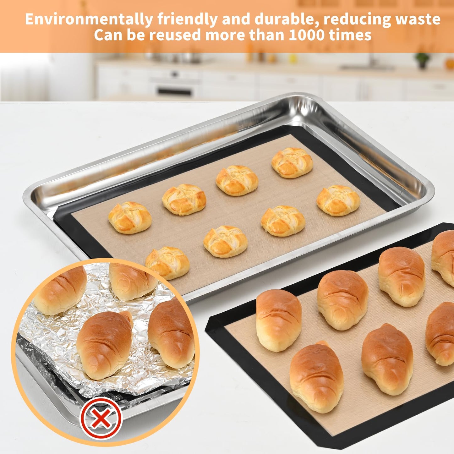 Luckyiren 2-Pack Silicone Baking Mats – Non-Stick Reusable BPA-Free Oven Liners, 100% Food-Grade Silicone, Fit Half Sheet Pans (16.54" x 11.62") for Cookies, Pastry & More