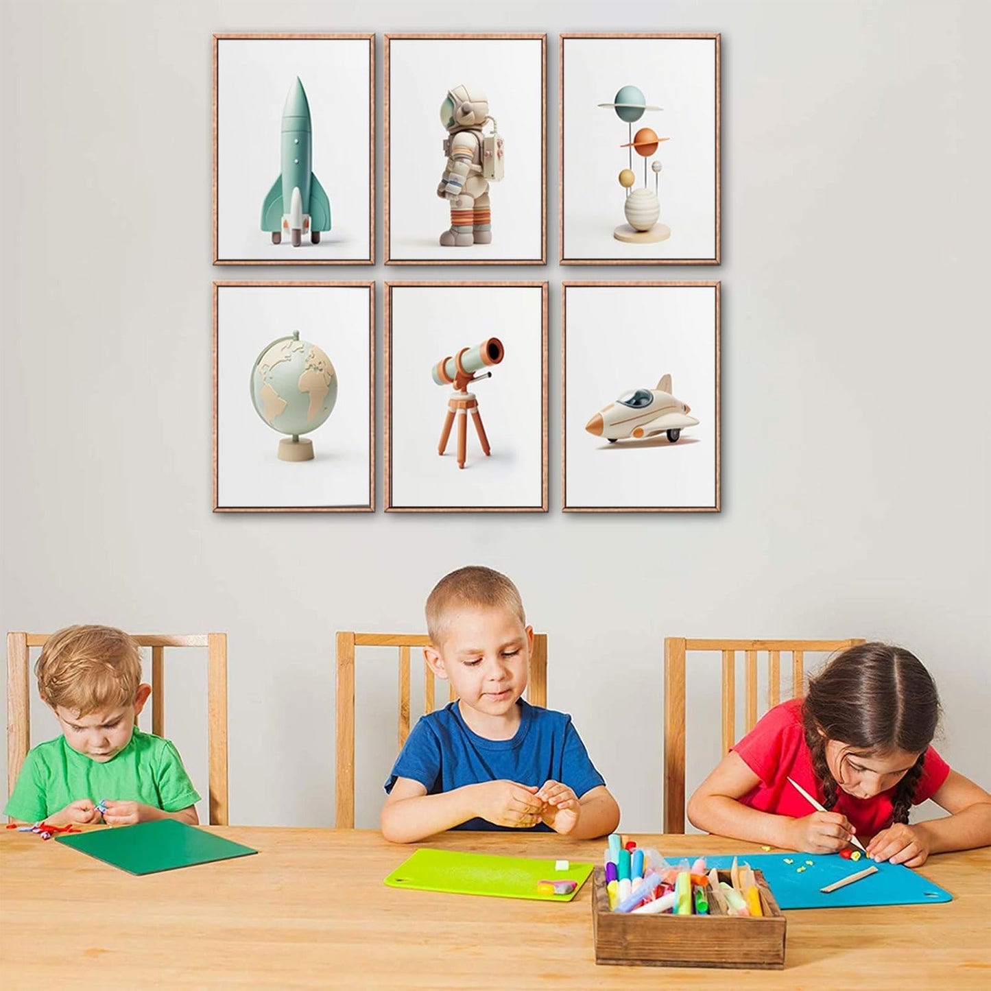 6pcs Nursery Astronaut Canvas Wall Art Boys Room Space Wall Decor Pictures Rocket Spaceman Earth Posters Prints for Classroom Toddler Boys Room Playroom Decoration Unframed