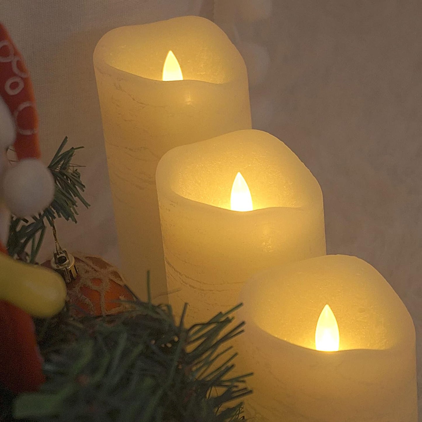 Flameless Real Wax Candles with Remote & Timer - 3 Pack Ivory LED Pillars for Weddings & Decor