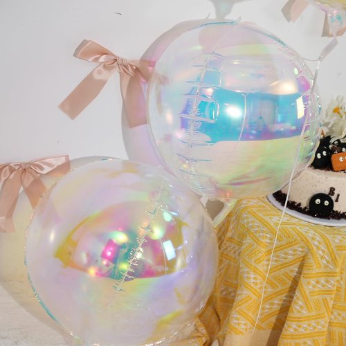 12Pcs Iridescent Round Foil Balloons, 22" 15" 10" 4D Clear Ball Balloon, Holographic Balloons for Birthday Wedding Folding Rainbow Under The Sea Mermaid Party decoration