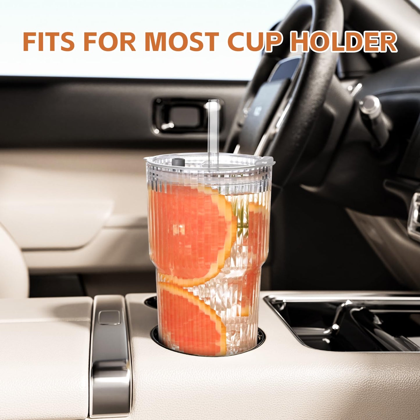 AUFXKOO 20oz Ribbed Glass Cups with Lids and Straws,1PCS Glass Tumbler with Straw and Lid,Iced Coffee Cups Drinking Glasses for Juice Whiskey Cocktail Beer