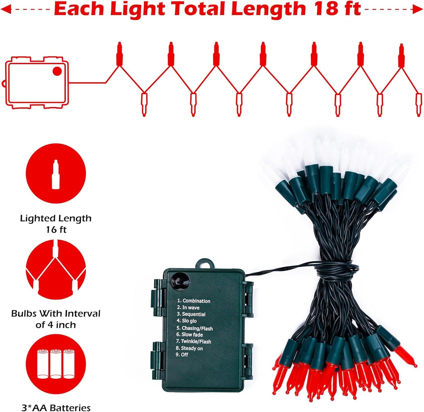 100 LED Battery-Powered Christmas String Lights - 36ft Fairy Lights with Timer for Garden & Home Decor - Warm White, 2-Pack