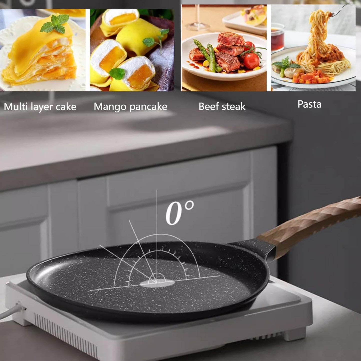 ycxmjyr Crepe Pan with Spreader 11 Inch Dosa Tawa for Roti Indian Nonstick Chapati Pan Gray