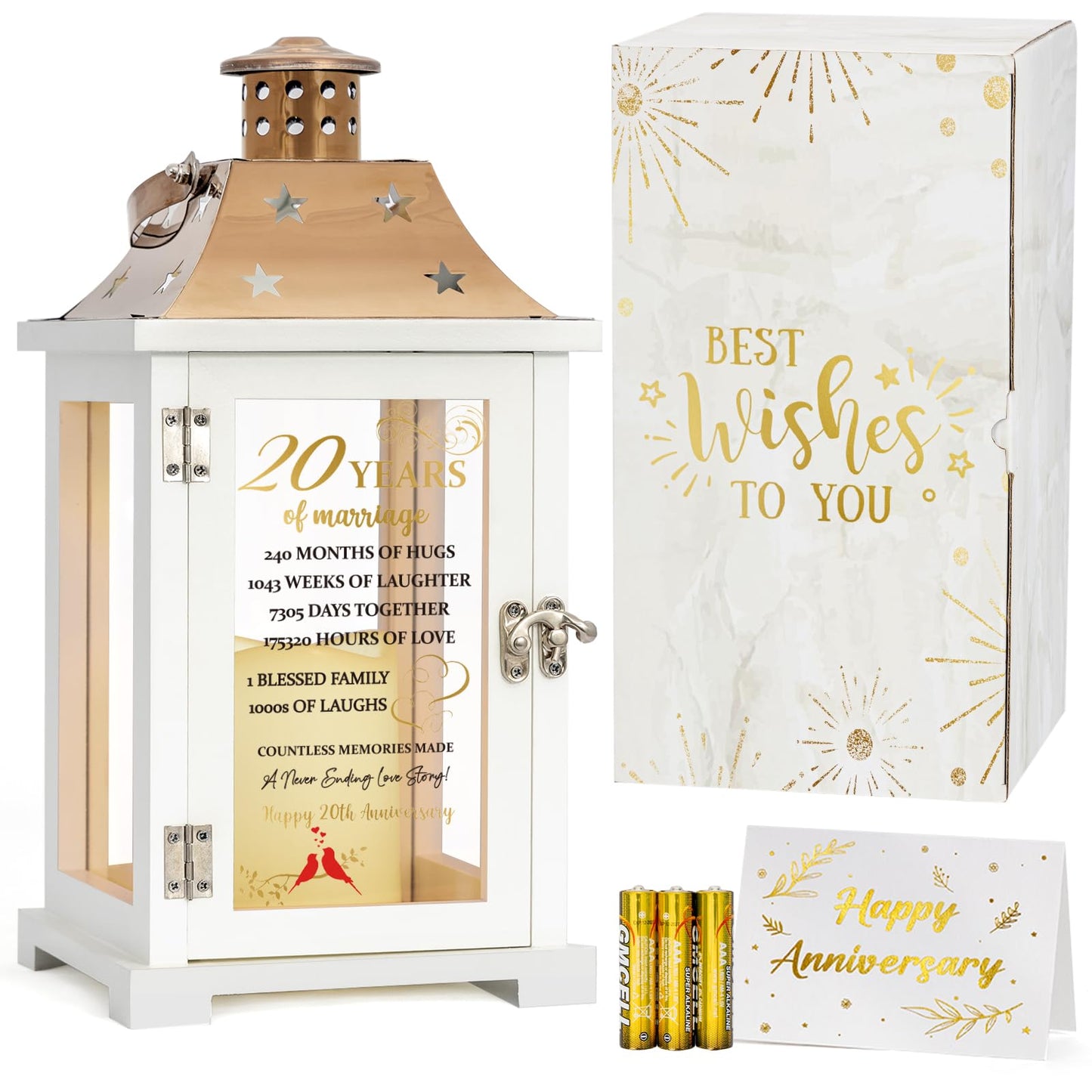 20th Wedding Anniversary Lantern, Happy 20 Years Anniversary Ideas Gift for Parents Couple Friends, Unique Marriage Keepsake Decorations for Wife Husband Him Her