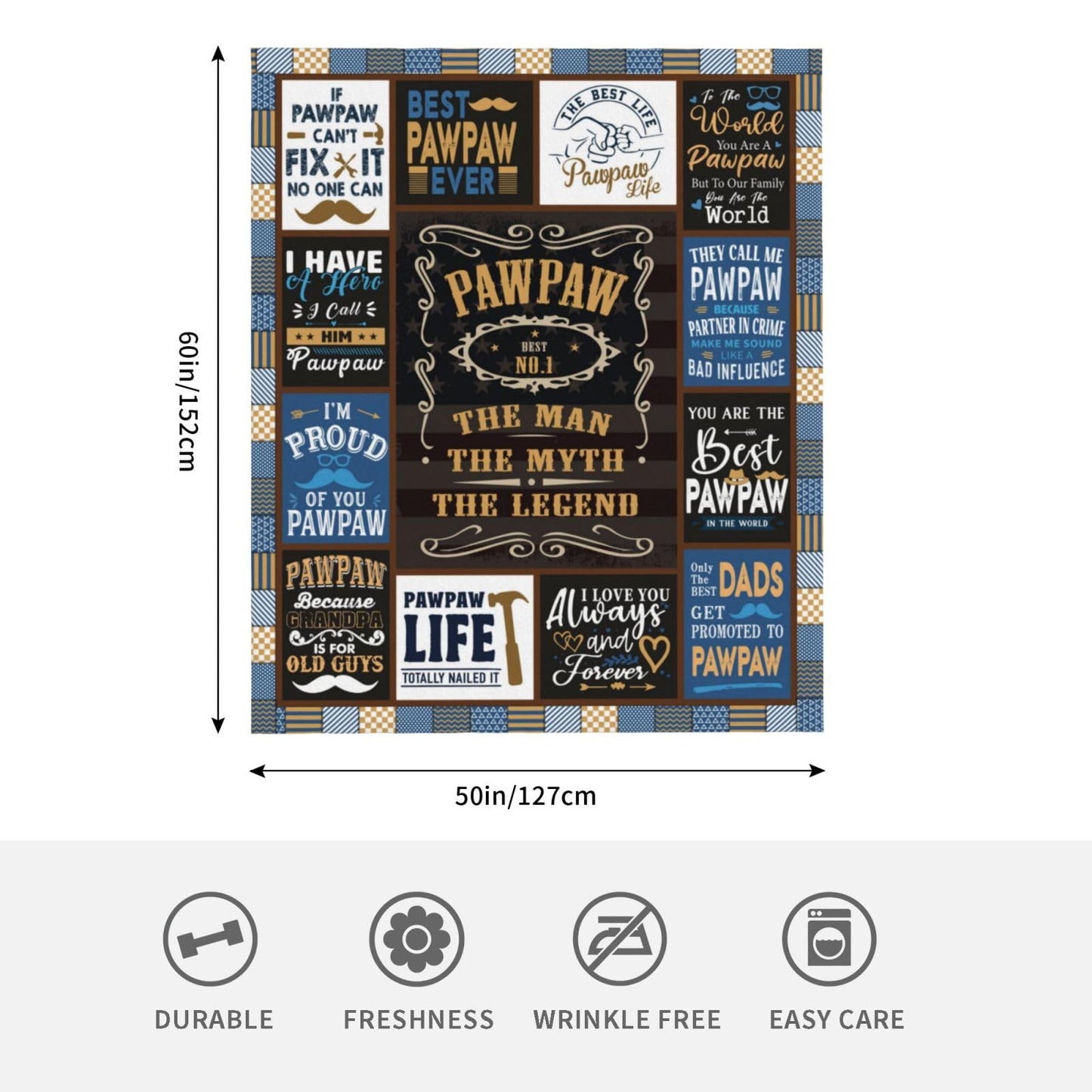Pawpaw Gifts Throw Blanket 60" x 50", Birthday Gifts for Pawpaw from Grandkids, Paw Paw Gifts from Grandchildren, Best Pawpaw Gifts for Men, Paw Paw Gifts for Grandpa from Grandson Granddaughter