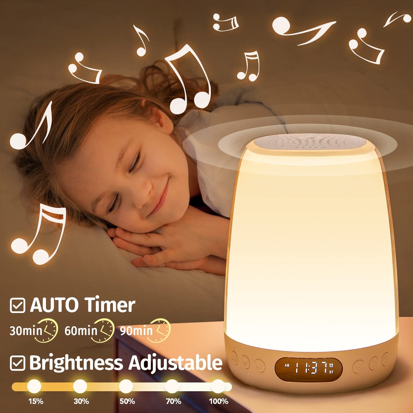 One Fire Sound Machine Baby Night Light for Kids, Bluetooth & 14 White Noise Kids Night Light, 48 RGB Colors Smart APP/Touch Night Light for Baby Nursery Night Light,Wake Up Alarm Clock for Kids Gifts