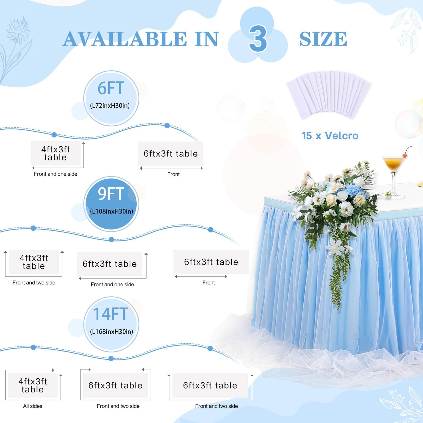 Baby Blue Tulle Table Skirts for Boy Birthday Party 14ft Baby Blue Tutu Table Cloths for Baby Shower Dessert Cake Table Decor