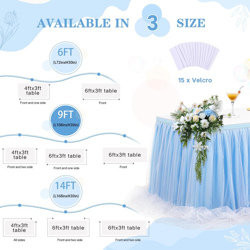 Baby Blue Tulle Table Skirts for Boy Birthday Party 14ft Baby Blue Tutu Table Cloths for Baby Shower Dessert Cake Table Decor